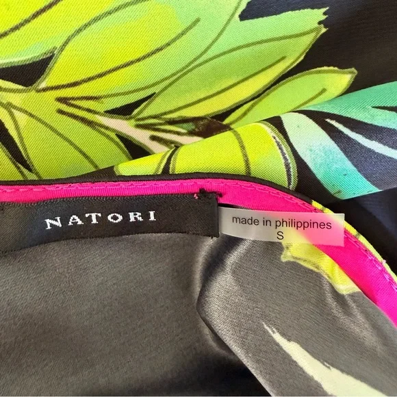 Natori Black Slip Nightgown with Pink Floral DesignS